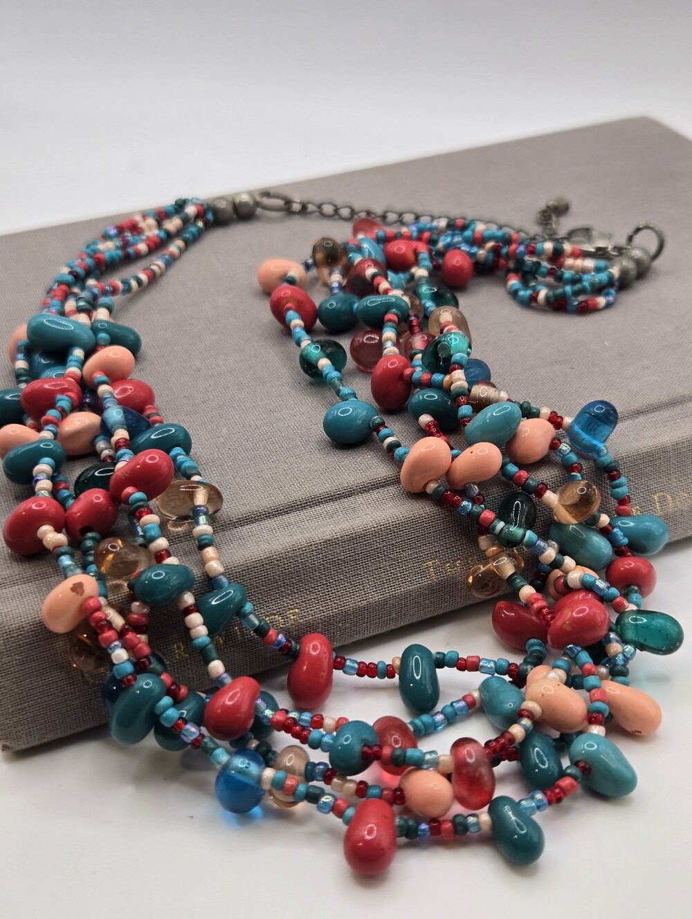 Chunky Turquoise-Tone Glass Bead Boho Necklace Fairy Western 80s Southwestern